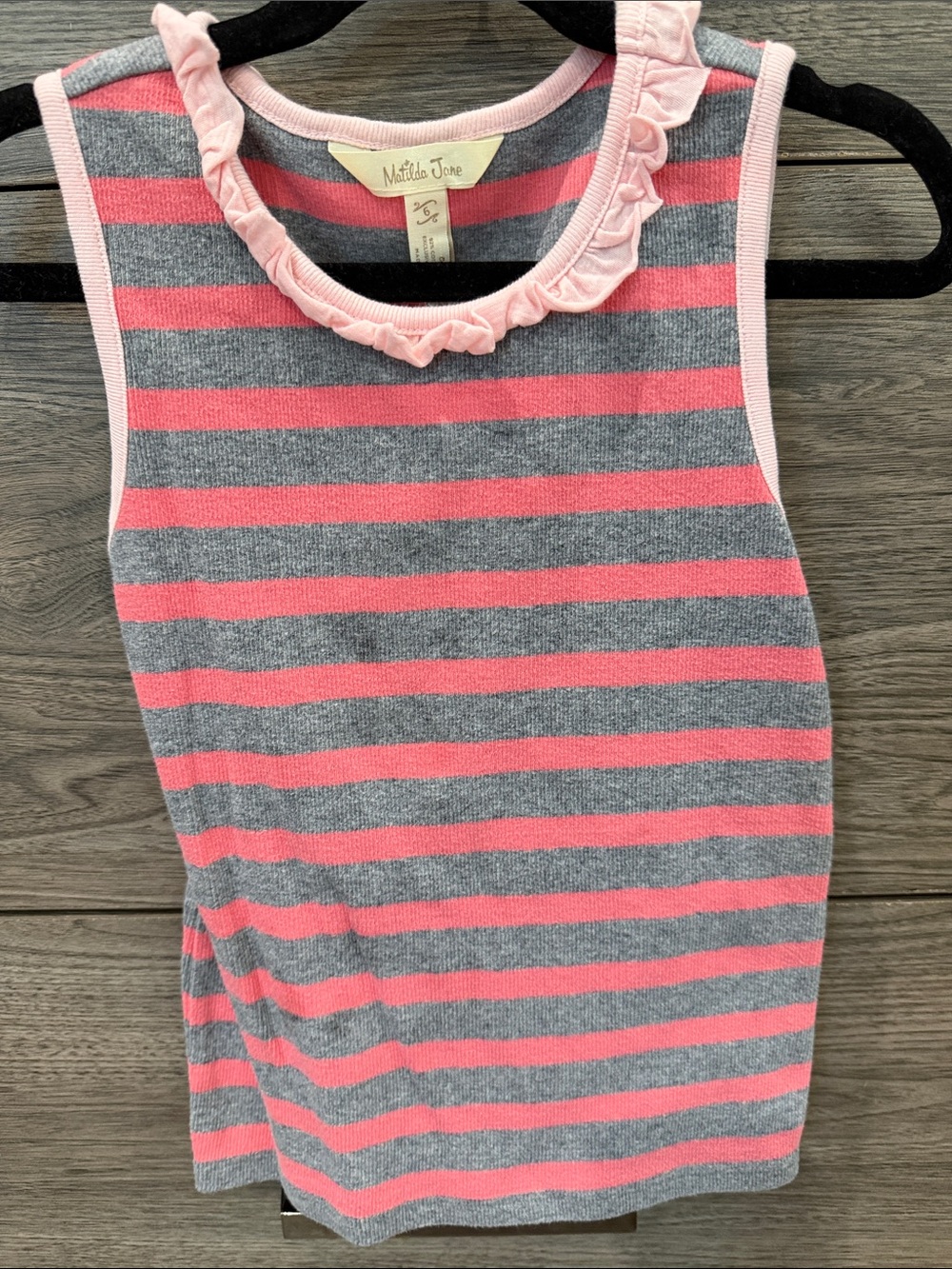 Matilda Jane Pink & Gray Striped Ruffle Neck Tank